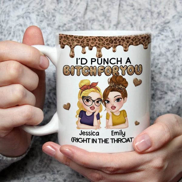 Personalized Sassy Best Friend Ceramic Mug With Cartoon Besties And Hearts, Funny Unique Gift For Coworker Or BFF Personalized Sassy Best Friend Ceramic Mug With Cartoon Besties And Hearts, Funny Unique Gift For Coworker Or BFF