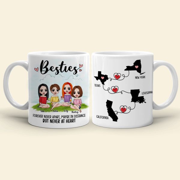 Personalized Sister Map Mug, Apart In Distance But Never At Heart, Gift for Sisters In Long Distance
