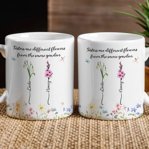 Personalized Sisters Mug with Birth Flowers Ceramic Gift Personalized Sisters Mug with Birth Flowers Ceramic Gift