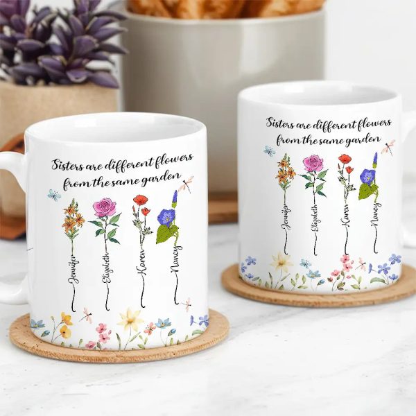 Personalized Sisters Mug with Birth Flowers Ceramic Gift Personalized Sisters Mug with Birth Flowers Ceramic Gift