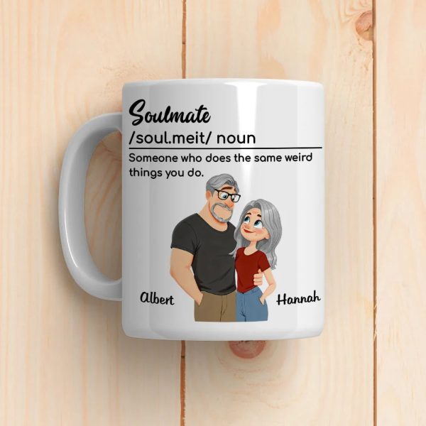 Personalized Soulmate Definition Ceramic Mug With Cute Couple Illustration, Unique Valentine's Gift For Boyfriend Or Girlfriend