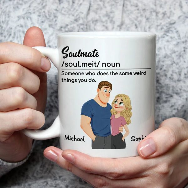 Personalized Soulmate Definition Ceramic Mug With Cute Couple Illustration, Unique Valentine's Gift For Boyfriend Or Girlfriend