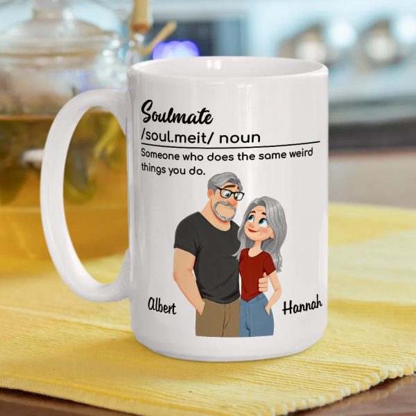 Personalized Soulmate Definition Ceramic Mug With Cute Couple Illustration, Unique Valentine's Gift For Boyfriend Or Girlfriend