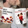 Personalized Valentine's Day Couple Kissing White Ceramic Mug with Birth Flowers, Cute Romantic Gift for Girlfriend or Boyfriend