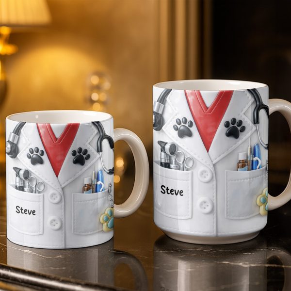 Personalized Vet Coat Design With Paws And Medical Instruments - Personalized Custom Coffee Mug - DOC074_MG