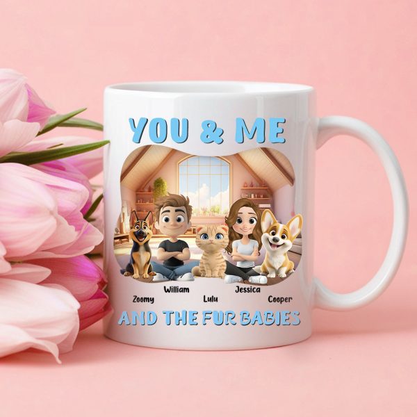 Personalized White Ceramic Couple & Dog Mug - Dog Lovers Gift