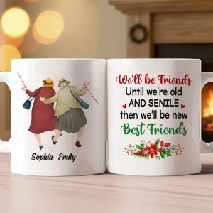 Personalized White Ceramic Mug for Best Friends Cute Senior Ladies Design, Double Sided Print, Unique Thoughtful Gift