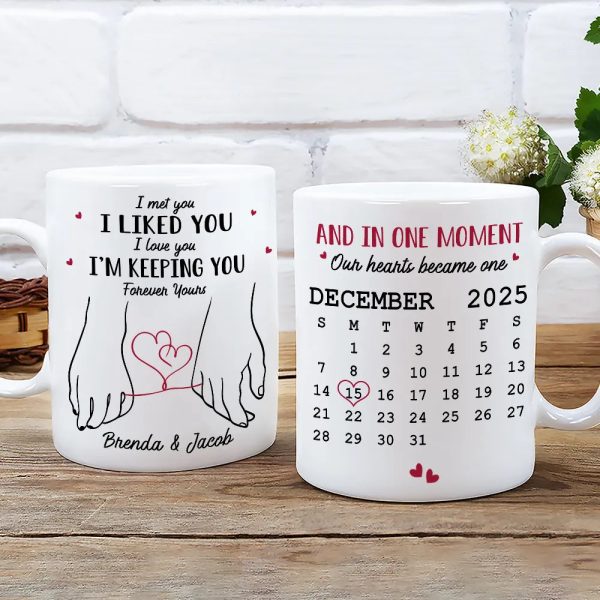 Personalized White Ceramic Mug for Couples with Holding Hands Art, Custom Date, Romantic Keepsake Gift Personalized White Ceramic Mug for Couples with Holding Hands Art, Custom Date, Romantic Keepsake Gift