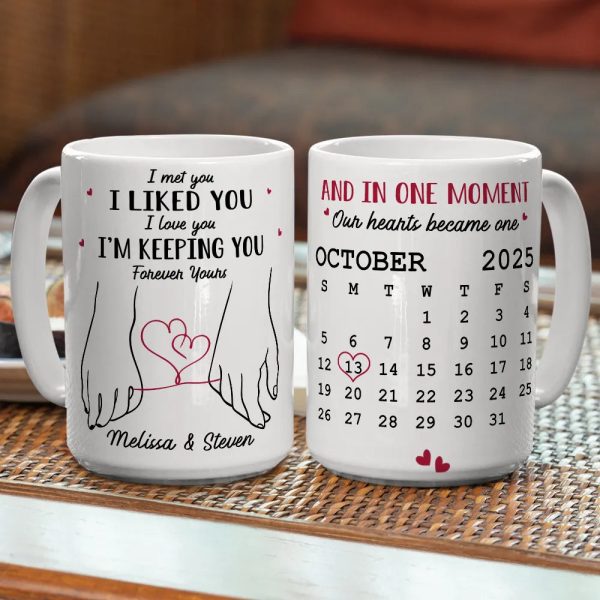 Personalized White Ceramic Mug for Couples with Holding Hands Art, Custom Date, Romantic Keepsake Gift Personalized White Ceramic Mug for Couples with Holding Hands Art, Custom Date, Romantic Keepsake Gift