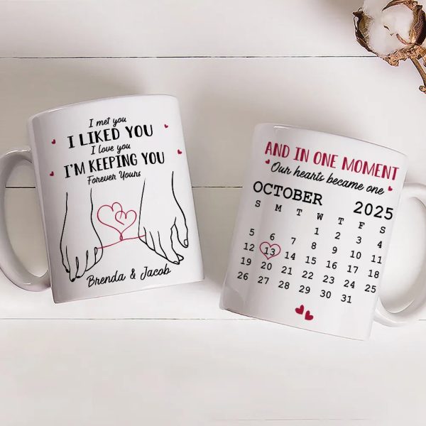 Personalized White Ceramic Mug for Couples with Holding Hands Art, Custom Date, Romantic Keepsake Gift Personalized White Ceramic Mug for Couples with Holding Hands Art, Custom Date, Romantic Keepsake Gift