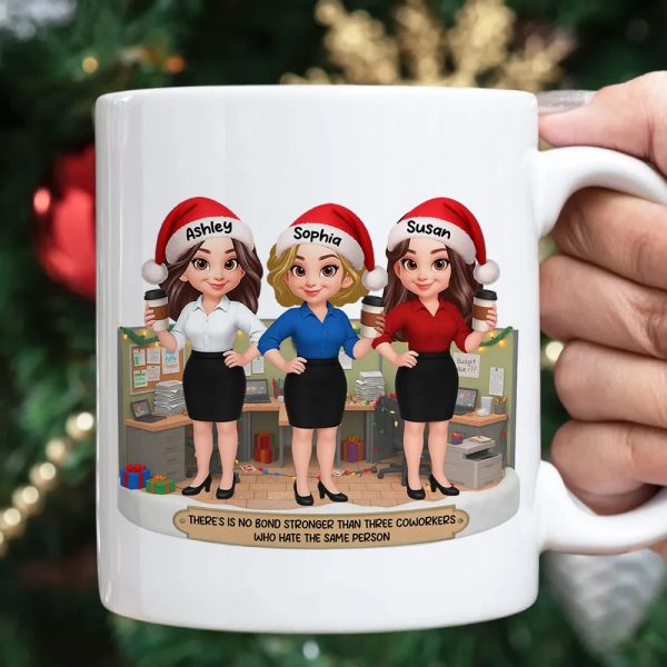 Personalized White Ceramic Mug for Coworkers Funny Office Scene, Custom Work Besties, Unique Gift for Colleagues