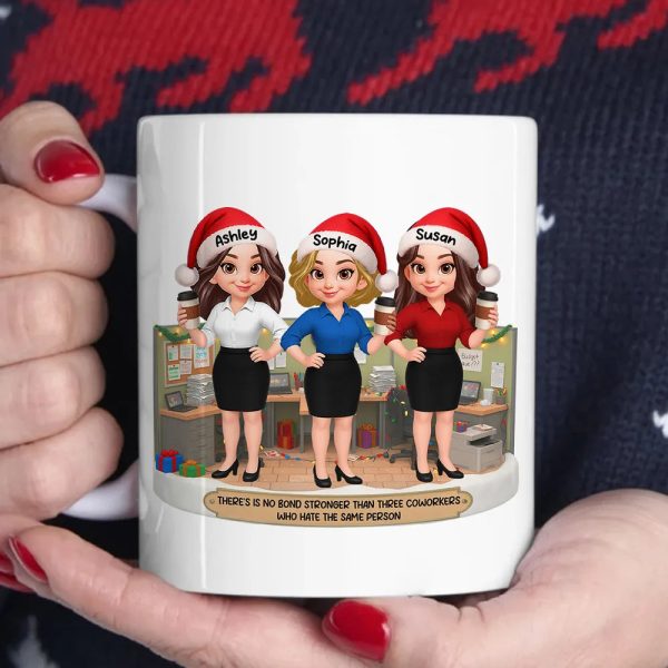 Personalized White Ceramic Mug for Coworkers Funny Office Scene, Custom Work Besties, Unique Gift for Colleagues