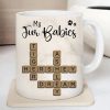 Personalized White Ceramic Mug for Fur Babies Lovers with Crossword Pet Names, Cute Unique Gift for Dog or Cat Mom