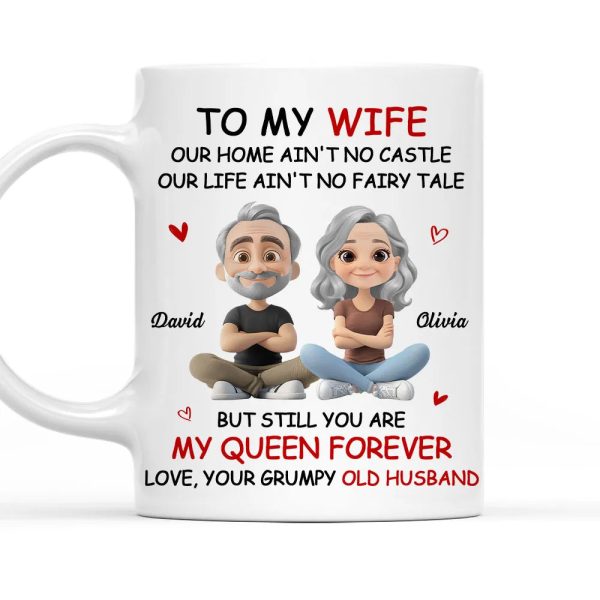 Personalized White Ceramic Mug for Wife from Husband, Cute Cartoon Couple, My Queen Forever, Unique Romantic Gift Personalized White Ceramic Mug for Wife from Husband, Cute Cartoon Couple, My Queen Forever, Unique Romantic Gift