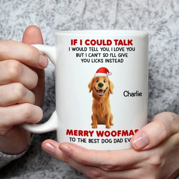 Personalized White Ceramic Mug from Your Dog Cute Santa Pup, Funny Woofmas Message, Unique Christmas Gift for Dog Dad