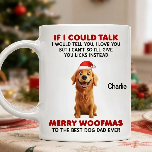 Personalized White Ceramic Mug from Your Dog Cute Santa Pup, Funny Woofmas Message, Unique Christmas Gift for Dog Dad