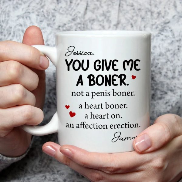 Personalized White Ceramic Mug Funny Love Quote Heart Boner Saying Unique Romantic Gift for Couple