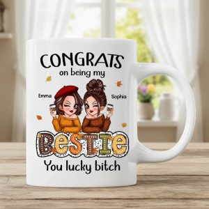 Personalized White Ceramic Mug, Humorous Friendship Design, Ideal Gift for Besties