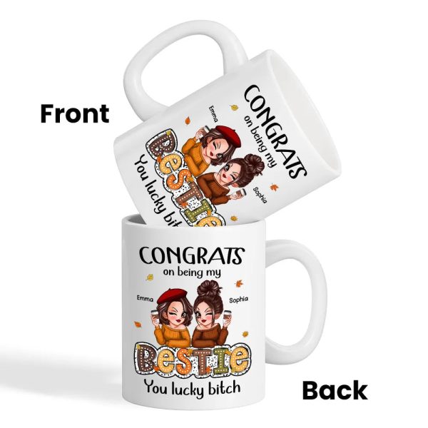 Personalized White Ceramic Mug, Humorous Friendship Design, Ideal Gift for Besties