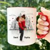 Personalized White Ceramic Mug, Kissing Couple City Sketch for Valentine's Day, Unique Romantic Gift for Girlfriend or Wife