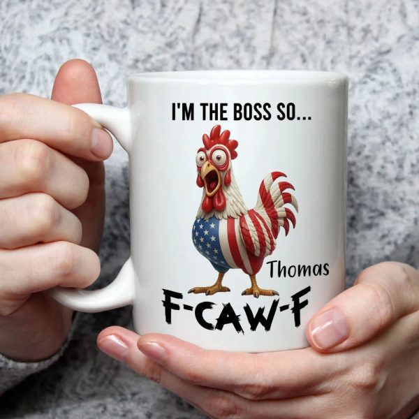 Personalized White Ceramic Mug with Angry Rooster Boss Design, Funny Custom Gift for Coworker or Friend, Unique Office Coffee Mug