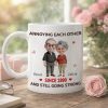 Personalized White Ceramic Mug with Cute Couple Cartoon and Hearts, Funny 'Annoying Each Other' Unique Gift for Couples