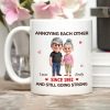 Personalized White Ceramic Mug with Cute Couple Cartoon and Hearts, Funny 'Annoying Each Other' Unique Gift for Couples