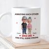 Personalized White Ceramic Mug with Cute Couple Cartoon and Hearts, Funny 'Annoying Each Other' Unique Gift for Couples