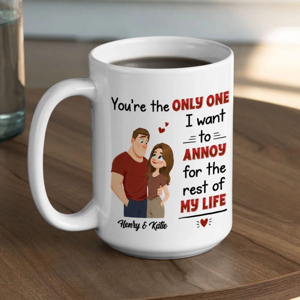 Personalized White Ceramic Mug with Cute Couple Illustration Funny Annoying Love Quote Unique Gift for Couples