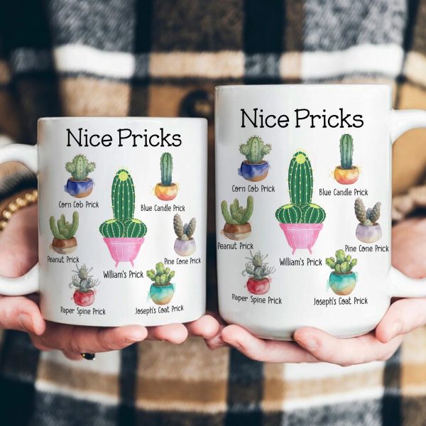 Personalized White Ceramic Mug with Funny Cactus Nice Pricks Design, Unique Gift for Husband or Boyfriend, Fun Naughty Coffee Gift Personalized White Ceramic Mug with Funny Cactus Nice Pricks Design, Unique Gift for Husband or Boyfriend, Fun Naughty Coffee Gift