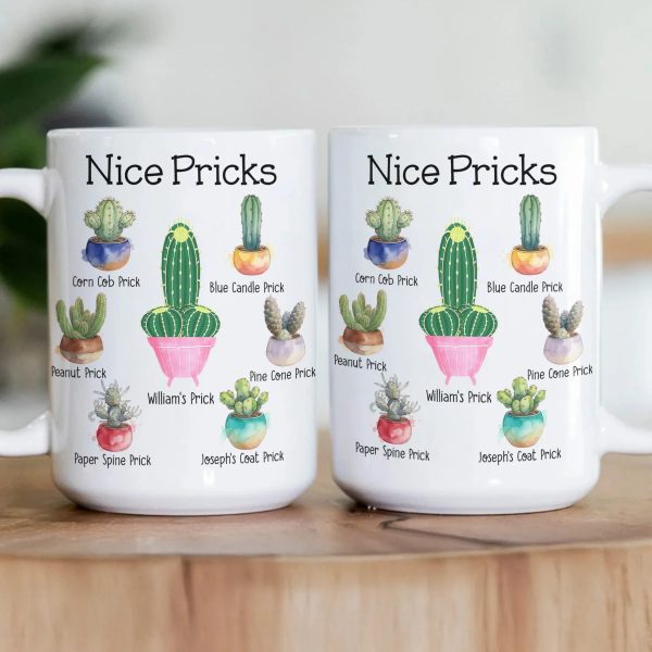 Personalized White Ceramic Mug with Funny Cactus Nice Pricks Design, Unique Gift for Husband or Boyfriend, Fun Naughty Coffee Gift Personalized White Ceramic Mug with Funny Cactus Nice Pricks Design, Unique Gift for Husband or Boyfriend, Fun Naughty Coffee Gift