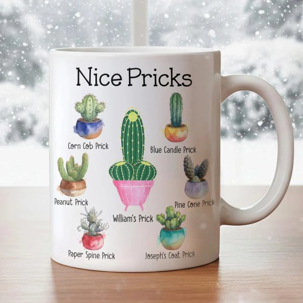 Personalized White Ceramic Mug with Funny Cactus Nice Pricks Design, Unique Gift for Husband or Boyfriend, Fun Naughty Coffee Gift Personalized White Ceramic Mug with Funny Cactus Nice Pricks Design, Unique Gift for Husband or Boyfriend, Fun Naughty Coffee Gift