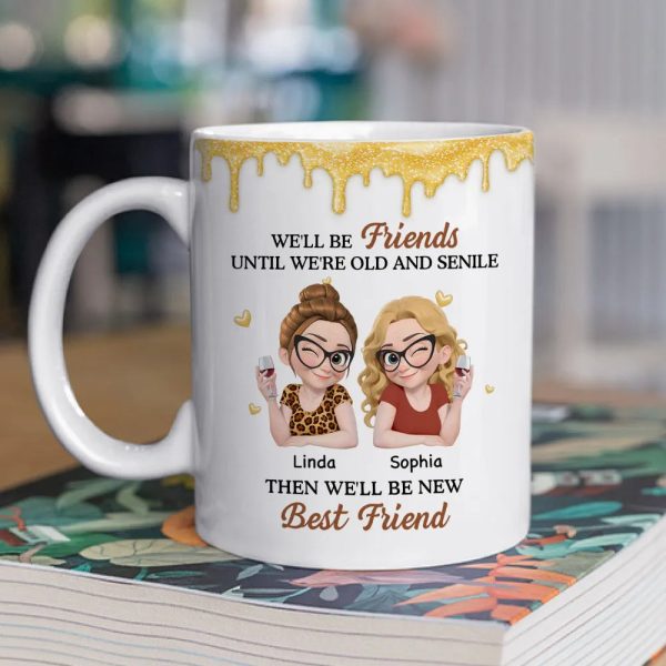 Personalized White Ceramic Mug with Two Best Friends Illustration, Fun Quote, Unique Gift for Bestie and Coworker Personalized White Ceramic Mug with Two Best Friends Illustration, Fun Quote, Unique Gift for Bestie and Coworker