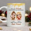 Personalized White Ceramic Mug with Two Best Friends Illustration, Fun Quote, Unique Gift for Bestie and Coworker Personalized White Ceramic Mug with Two Best Friends Illustration, Fun Quote, Unique Gift for Bestie and Coworker