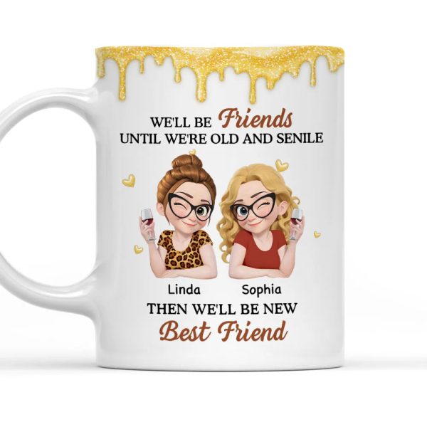 Personalized White Ceramic Mug with Two Best Friends Illustration, Fun Quote, Unique Gift for Bestie and Coworker Personalized White Ceramic Mug with Two Best Friends Illustration, Fun Quote, Unique Gift for Bestie and Coworker