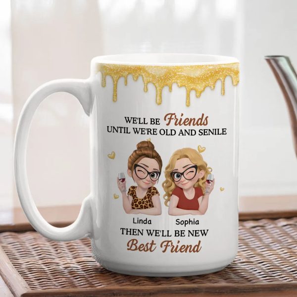 Personalized White Ceramic Mug with Two Best Friends Illustration, Fun Quote, Unique Gift for Bestie and Coworker Personalized White Ceramic Mug with Two Best Friends Illustration, Fun Quote, Unique Gift for Bestie and Coworker