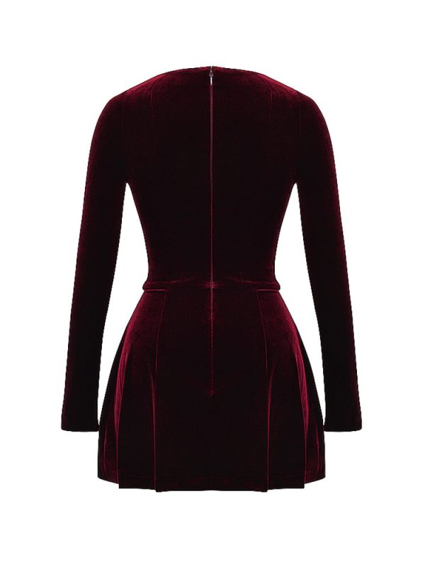 Pin Tuck V Neck Long Sleeve A-line Mini Dress Pin Tuck V Neck Long Sleeve A-line Mini Dress