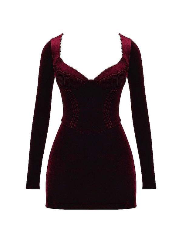 Pin Tuck V Neck Long Sleeve A-line Mini Dress Pin Tuck V Neck Long Sleeve A-line Mini Dress