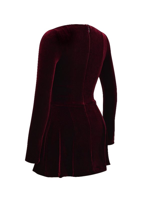 Pin Tuck V Neck Long Sleeve A-line Mini Dress Pin Tuck V Neck Long Sleeve A-line Mini Dress