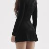 Pin Tuck V Neck Long Sleeve A-line Mini Dress Pin Tuck V Neck Long Sleeve A-line Mini Dress