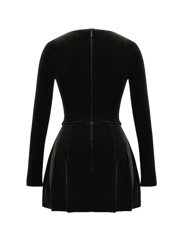 Pin Tuck V Neck Long Sleeve A-line Mini Dress Pin Tuck V Neck Long Sleeve A-line Mini Dress