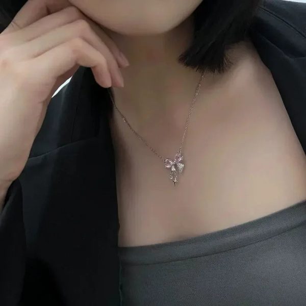 Pink Crystal Bow Pendant Necklace for Women Pink Crystal Bow Pendant Necklace for Women