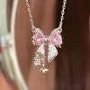 Pink Crystal Bow Pendant Necklace for Women Pink Crystal Bow Pendant Necklace for Women