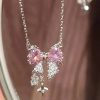 Pink Crystal Bow Pendant Necklace for Women Pink Crystal Bow Pendant Necklace for Women