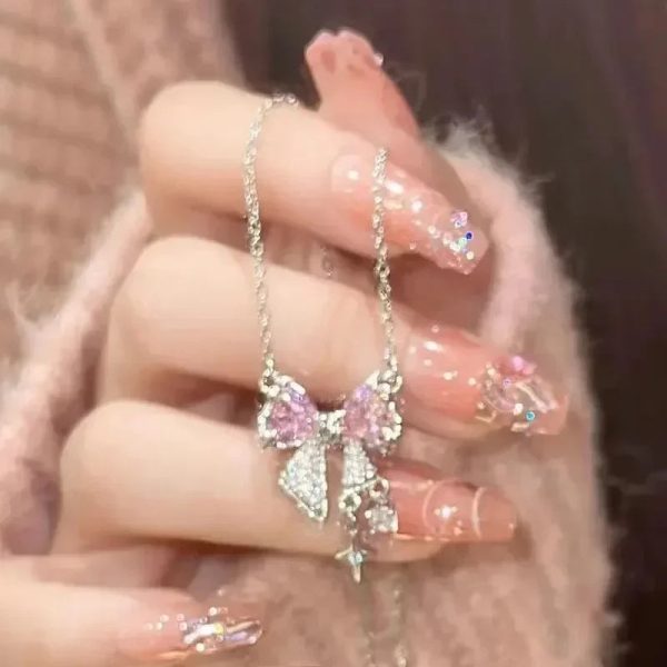 Pink Crystal Bow Pendant Necklace for Women Pink Crystal Bow Pendant Necklace for Women