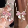 Pink Crystal Bow Pendant Necklace for Women Pink Crystal Bow Pendant Necklace for Women