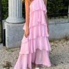 Pink Halter Ruffled Layered Maxi Dress Pink Halter Ruffled Layered Maxi Dress