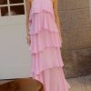 Pink Halter Ruffled Layered Maxi Dress Pink Halter Ruffled Layered Maxi Dress