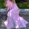 Pink Halter Ruffled Layered Maxi Dress Pink Halter Ruffled Layered Maxi Dress