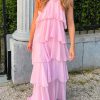 Pink Halter Ruffled Layered Maxi Dress Pink Halter Ruffled Layered Maxi Dress